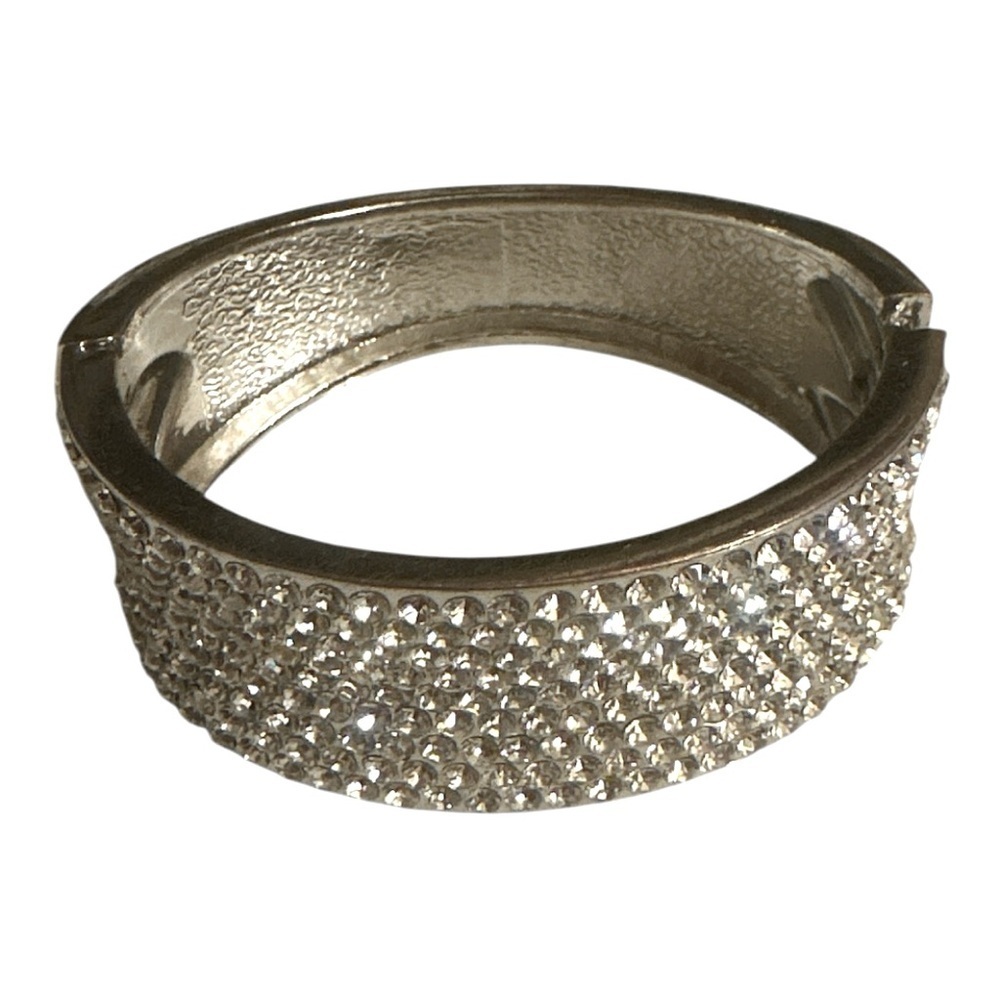 Noir Glam Crystal Hinged Cuff Bracelet - NEW